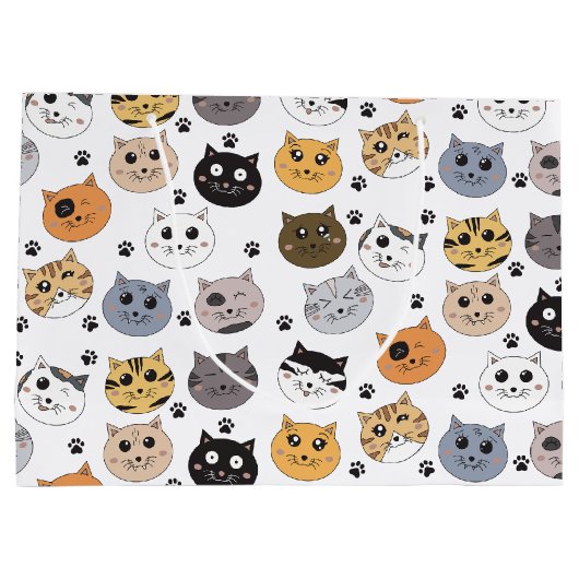 可愛カラフルいおもしろい猫と肉柄 ラージペーパーバッグ (裏面)