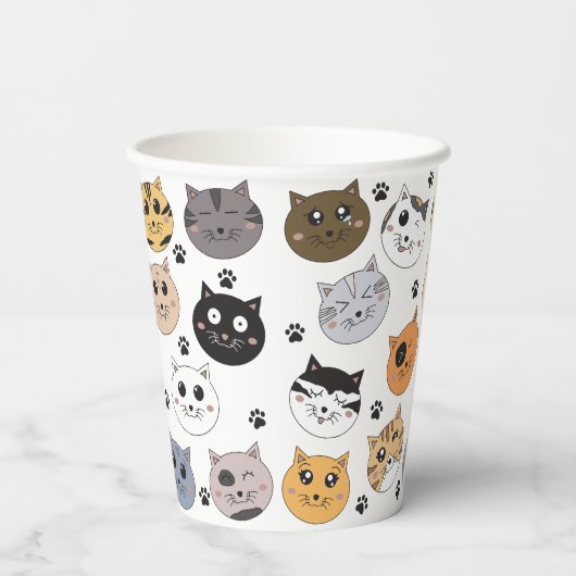 可愛カラフルいおもしろい猫と肉柄 紙コップ (裏面)
