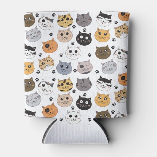 可愛カラフルいおもしろい猫と肉柄 缶クーラー (正面)