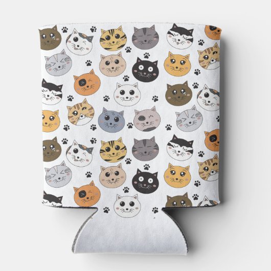 可愛カラフルいおもしろい猫と肉柄 缶クーラー (裏面)