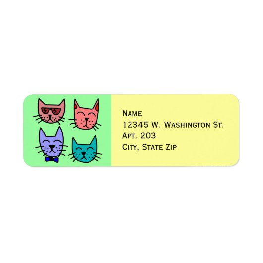 可愛カラフルいおもしろい猫漫画4顔 ラベル (正面)