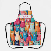 可愛カラフルいお洒落子猫パーソナライズされた エプロン (正面)
