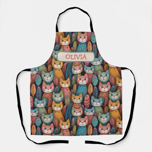可愛カラフルいお洒落子猫 エプロン (正面)