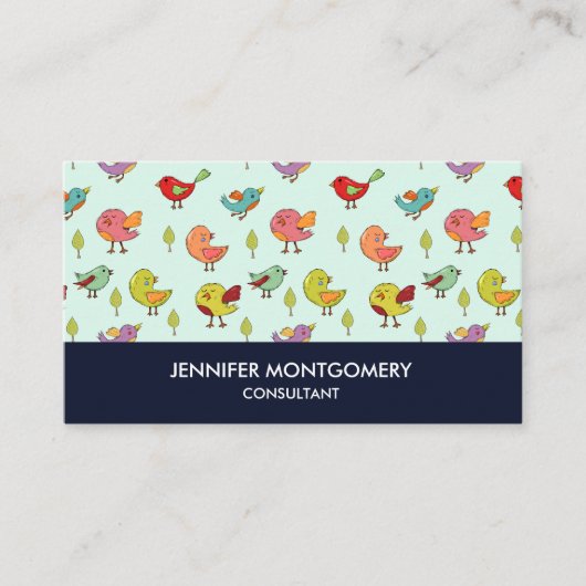 可愛カラフルいお洒落鳥柄 名刺 (正面)