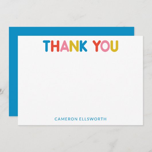 可愛カラフルいはっきりしたタイポグラフィパーソナライズされた サンキューカード (正面/裏面)