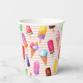 可愛カラフルいアイスクリームサマーヴィーストライプの 紙コップ (正面)