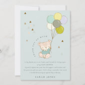 可愛カラフルいアクアブルー熊バルーン赤ちゃんシャワー サンキューカード (正面)
