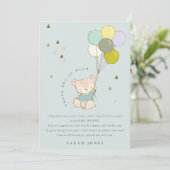 可愛カラフルいアクアブルー熊バルーン赤ちゃんシャワー サンキューカード (スタンド正面)