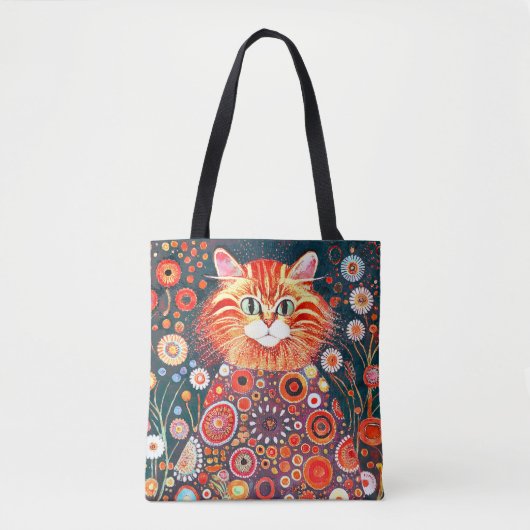 可愛カラフルいアートデザイン猫 トートバッグ (正面)