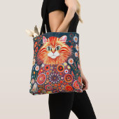 可愛カラフルいアートデザイン猫 トートバッグ (クローズアップ)