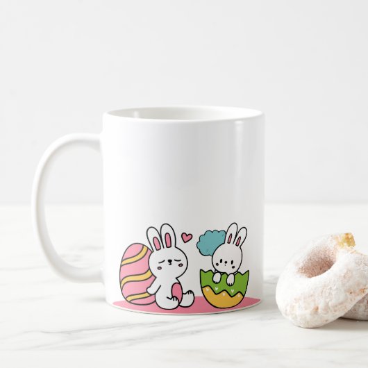 可愛カラフルいウサギ コーヒーマグカップ (ドーナツ)