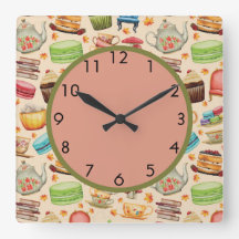 可愛カラフルいカップケーキとティーポットの壁時計