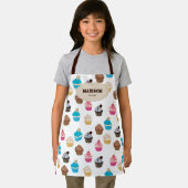 可愛カラフルいカップケーキパターンモノグラム エプロン (インサイチュ)
