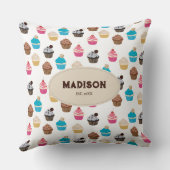 可愛カラフルいカップケーキパターンモノグラム クッション (裏面)