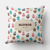 可愛カラフルいカップケーキパターンモノグラム クッション (正面)