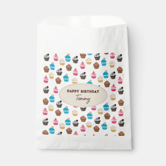 可愛カラフルいカップケーキ柄の誕生日パーティー フェイバーバッグ (正面)
