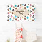 可愛カラフルいカップケーキ柄の誕生日パーティー 横断幕 (インサイチュ)