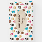 可愛カラフルいカップケーキ柄の誕生日パーティー 横断幕 (縦)