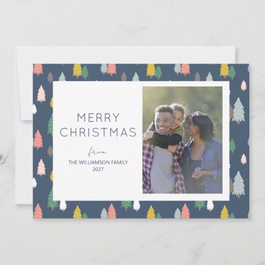 可愛カラフルいクリスマスの木モダンのカスタム写真 シーズンカード (正面)