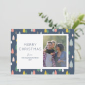 可愛カラフルいクリスマスの木モダンのカスタム写真 シーズンカード (スタンド正面)
