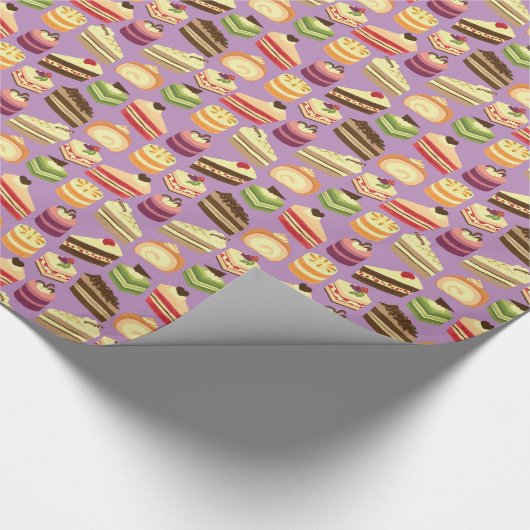 可愛カラフルいケーキ図解入りの、写真付きの柄 ラッピングペーパー (角)