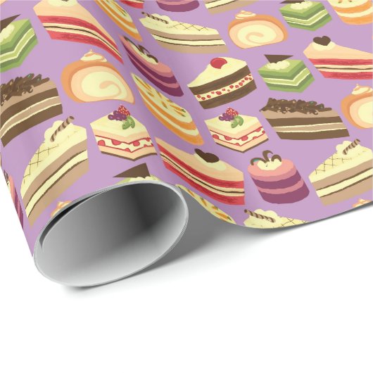 可愛カラフルいケーキ図解入りの、写真付きの柄 ラッピングペーパー (ロールコーナー)