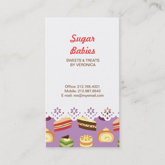 可愛カラフルいケーキ図解入りの、写真付きの柄 名刺 (正面)