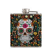 可愛カラフルいシュガースカルとレトロの花 フラスク (裏面)