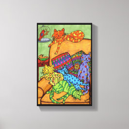 可愛カラフルいスケッチ猫椅子おむつ寝る キャンバスプリント