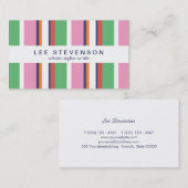 可愛カラフルいストライプのおもしろいスタイリッシュと名門私立校風の 名刺 (正面/裏面)
