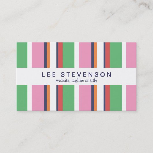 可愛カラフルいストライプのおもしろいスタイリッシュと名門私立校風の 名刺 (正面)