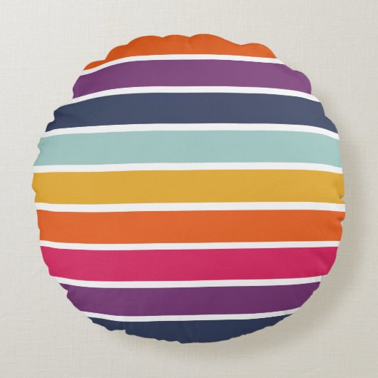 可愛カラフルいストライプの柄 ラウンドクッション (正面)