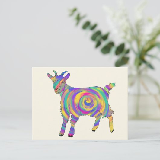 可愛カラフルいスパイラおもしろいル予測できなヤギ ポストカード (スタンド正面)