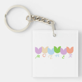 可愛カラフルいチューリップ母、6文字パーソナライズされた キーホルダー