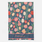 可愛カラフルいチューリップAi生成パターン名 キッチンタオル (縦)