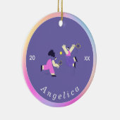可愛カラフルいテニスのシルエット選手の名前 セラミックオーナメント (右)