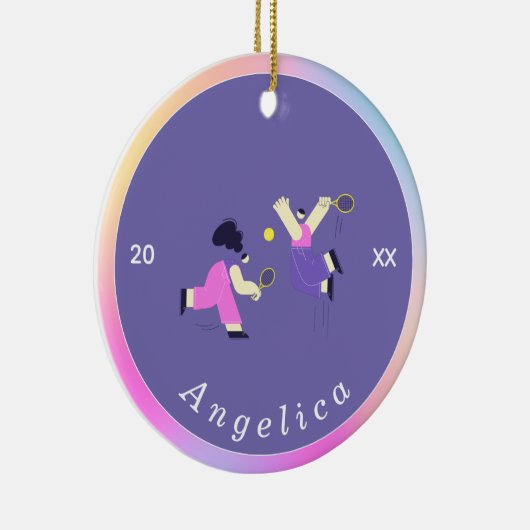 可愛カラフルいテニスのシルエット選手の名前 セラミックオーナメント (右)