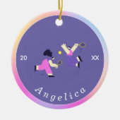 可愛カラフルいテニスのシルエット選手の名前 セラミックオーナメント (正面)
