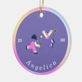 可愛カラフルいテニスのシルエット選手の名前 セラミックオーナメント (左)