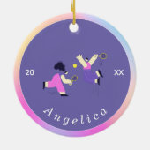 可愛カラフルいテニスのシルエット選手の名前 セラミックオーナメント (裏面)