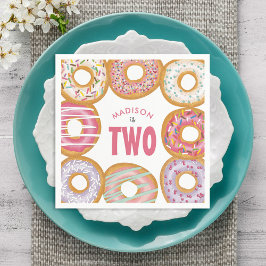 可愛カラフルいドーナツ2歳の誕生日 スタンダードカクテルナプキン