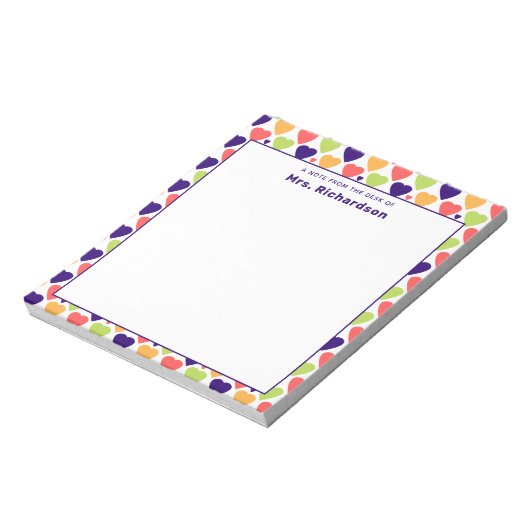 可愛カラフルいハートパーソナライズされた名学校 ノートパッド (回転)