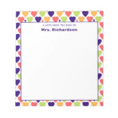 可愛カラフルいハートパーソナライズされた名学校 ノートパッド (正面)