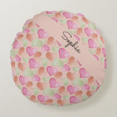 可愛カラフルいハート水彩模様 ラウンドクッション (正面)