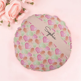 可愛カラフルいハート水彩模様 ラウンドクッション