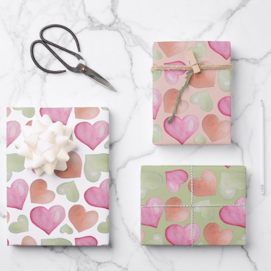 可愛カラフルいハート水彩模様 ラッピングペーパーシート (正面)