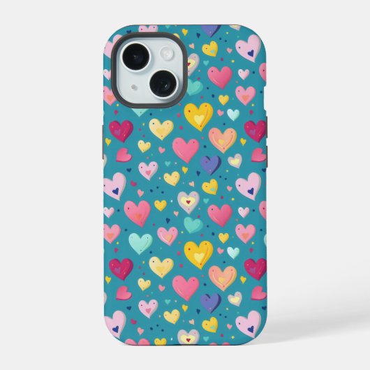 可愛カラフルいハート iPhone 15ケース (裏面)
