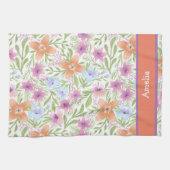 可愛カラフルいパステル花柄の名前 キッチンタオル (横)
