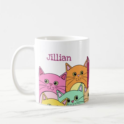 可愛カラフルいパーソナライズされた猫 コーヒーマグカップ (左)