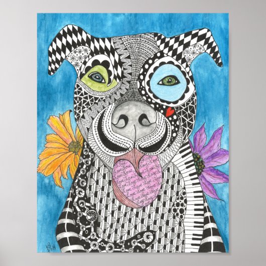 可愛カラフルいピットブルポスター – 8x10インチ ポスター (正面)